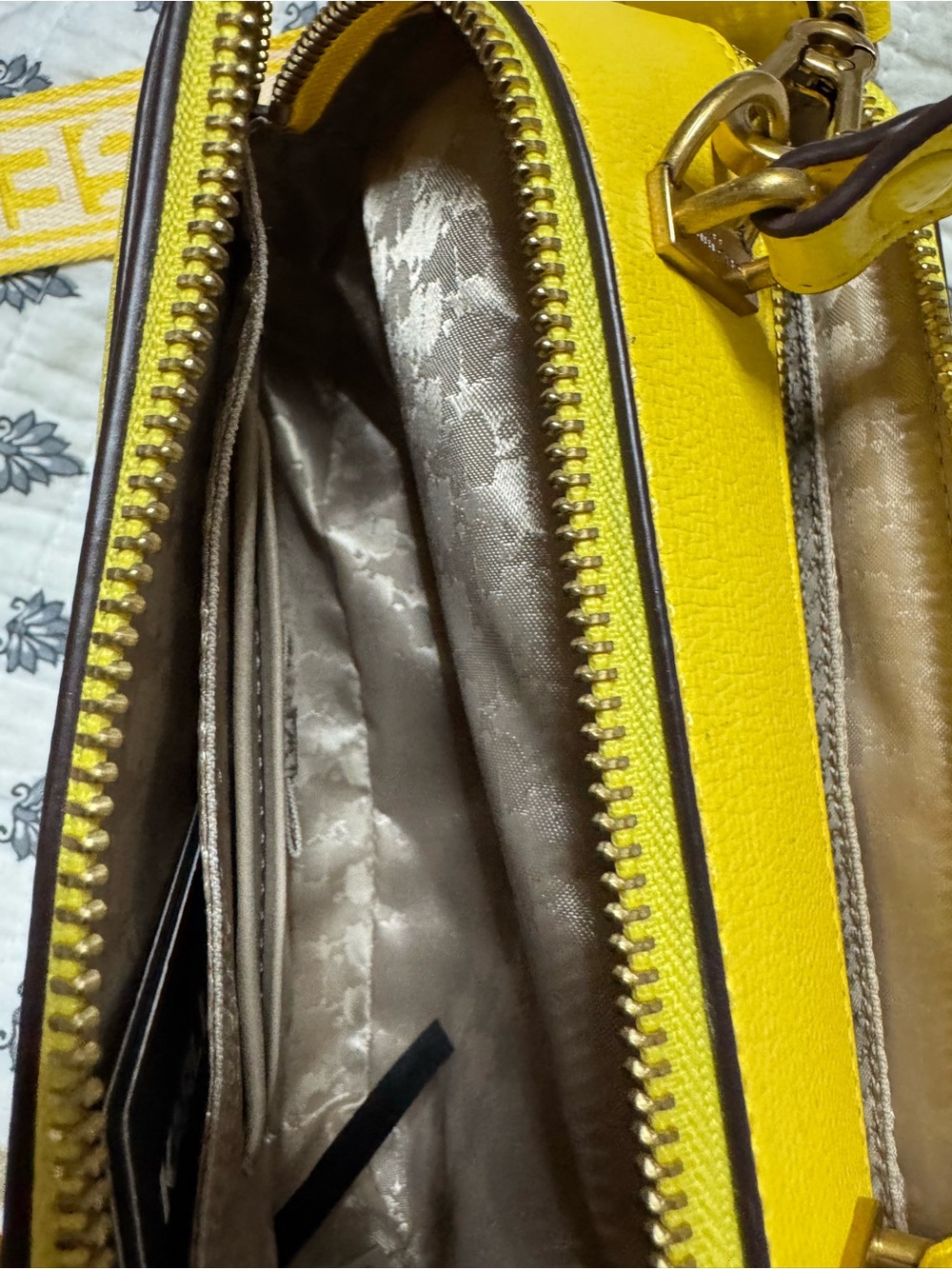 Karl Lagerfeld Yellow Stud-Embellished Crossbody Bag with Logo Plaque - Picture 6 of 16